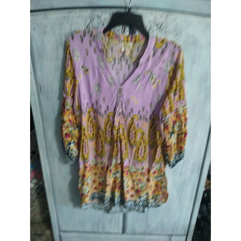 Fig & Flower Paisley Floral Tunic Blouse Sz Medium Multicolor Boho Cottage Core